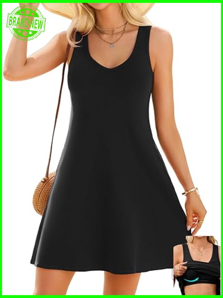 Sleeveless A-Line Sundress With Built-In Bra And Pockets